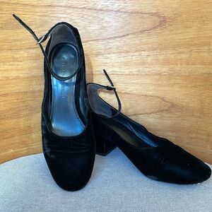 Sigerson Morrison Black Velvet Ankle Strap Block Heels